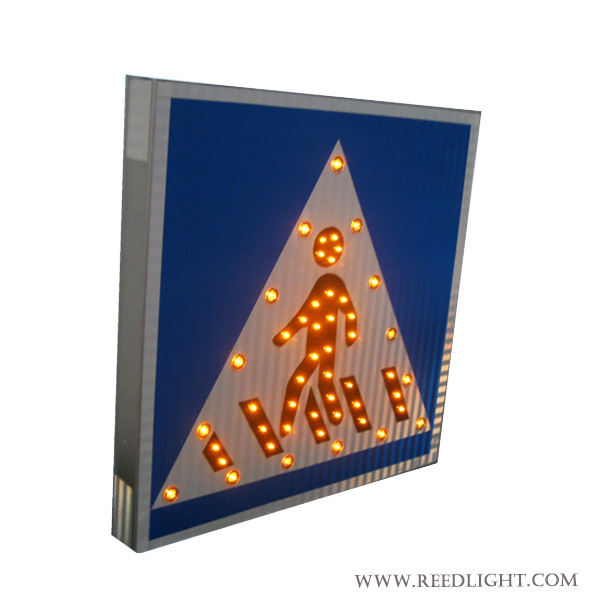 Student Crossing Sign Yellow LED Warning Light Solar Powered